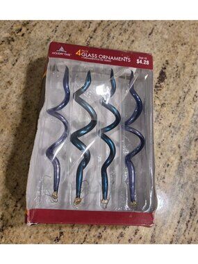Holiday Time Spiral Glass Ornaments 8” purple teal blue green Set of 4